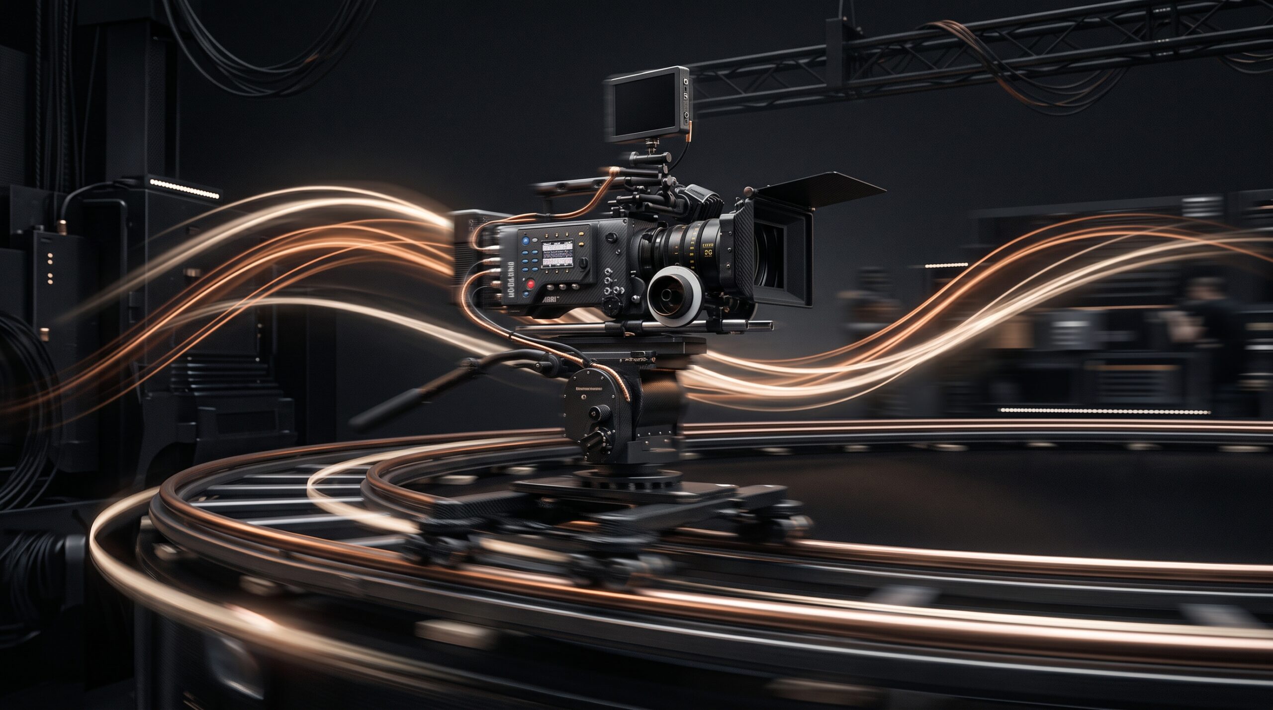 Fluid light trails representing professional delivery and movement